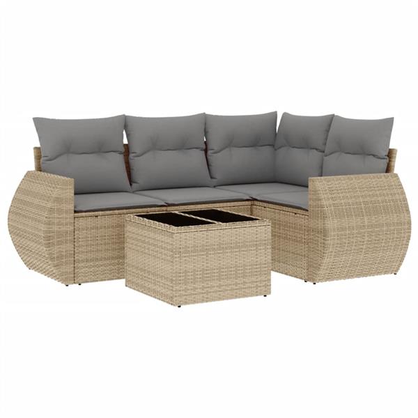 Grote foto vidaxl 5 delige loungeset met kussens poly rattan beige tuin en terras tuinmeubelen