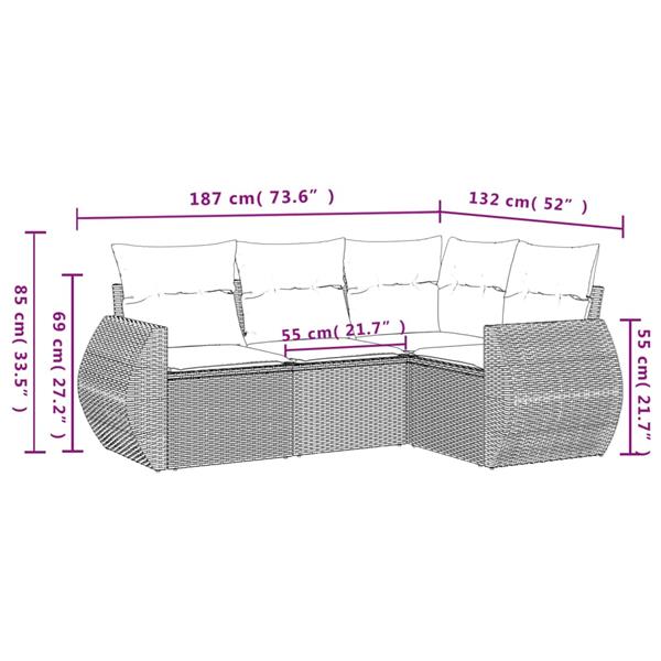 Grote foto vidaxl 4 delige loungeset met kussens poly rattan grijs tuin en terras tuinmeubelen