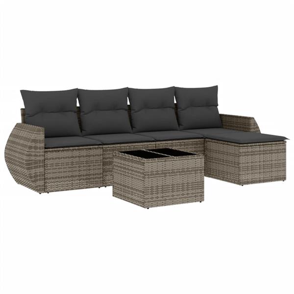 Grote foto vidaxl 6 delige loungeset met kussens poly rattan grijs tuin en terras tuinmeubelen