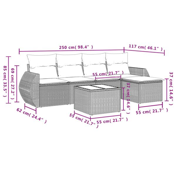 Grote foto vidaxl 6 delige loungeset met kussens poly rattan grijs tuin en terras tuinmeubelen