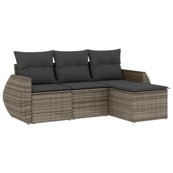 Grote foto vidaxl 4 delige loungeset met kussens poly rattan grijs tuin en terras tuinmeubelen