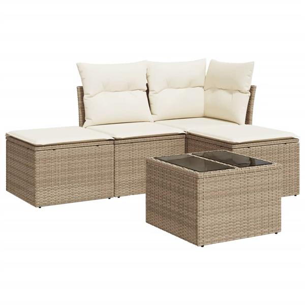 Grote foto vidaxl 5 delige loungeset met kussens poly rattan beige tuin en terras tuinmeubelen