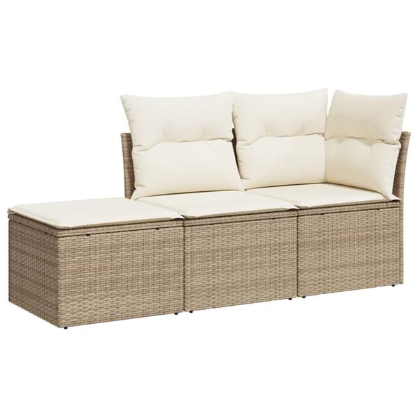 Grote foto vidaxl 3 delige loungeset met kussens poly rattan beige tuin en terras tuinmeubelen