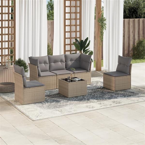 Grote foto vidaxl 6 delige loungeset met kussens poly rattan beige tuin en terras tuinmeubelen