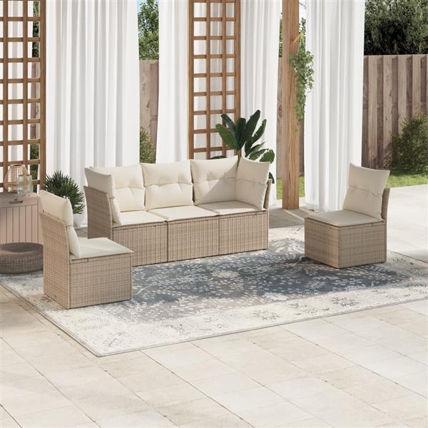 Grote foto vidaxl 5 delige loungeset met kussens poly rattan beige tuin en terras tuinmeubelen