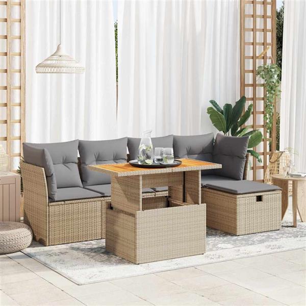 Grote foto vidaxl 6 delige loungeset met kussens poly rattan acacia beige tuin en terras tuinmeubelen