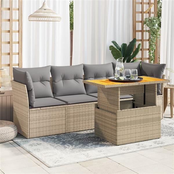 Grote foto vidaxl 5 delige loungeset met kussens poly rattan beige tuin en terras tuinmeubelen