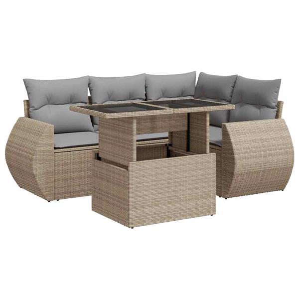 Grote foto vidaxl 5 delige loungeset met kussens poly rattan beige tuin en terras tuinmeubelen