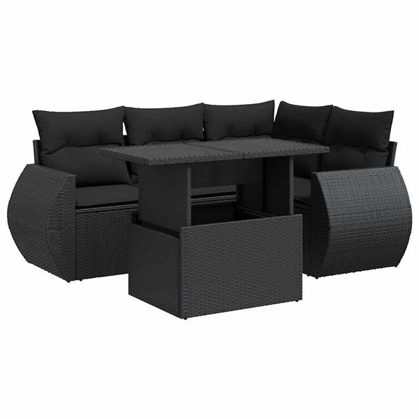 Grote foto vidaxl 5 delige loungeset met kussens poly rattan zwart tuin en terras tuinmeubelen