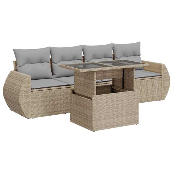 Grote foto vidaxl 5 delige loungeset met kussens poly rattan beige tuin en terras tuinmeubelen