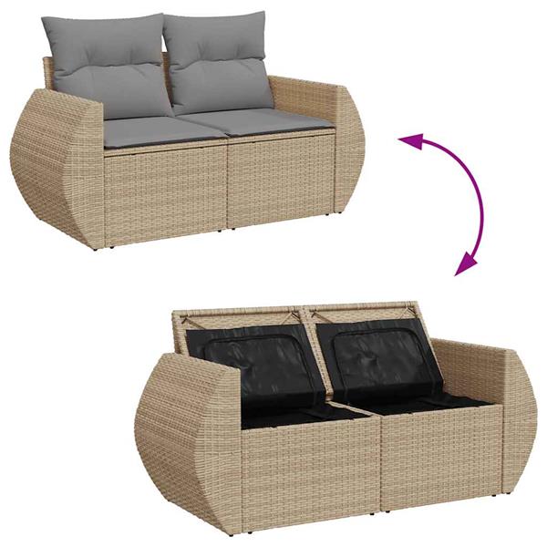 Grote foto vidaxl 5 delige loungeset met kussens poly rattan beige tuin en terras tuinmeubelen