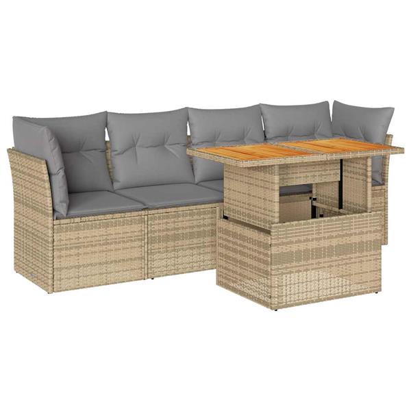 Grote foto vidaxl 5 delige loungeset met kussens poly rattan beige tuin en terras tuinmeubelen