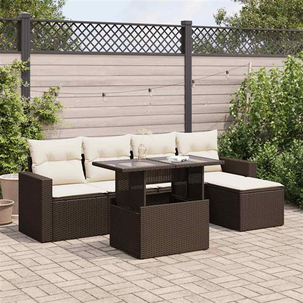 Grote foto vidaxl 6 delige loungeset met kussens poly rattan bruin tuin en terras tuinmeubelen