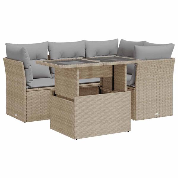 Grote foto vidaxl 5 delige loungeset met kussens poly rattan beige tuin en terras tuinmeubelen