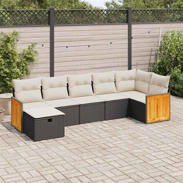 Grote foto vidaxl 7 delige loungeset met kussens poly rattan zwart tuin en terras tuinmeubelen