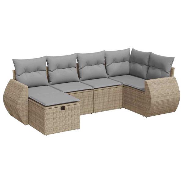 Grote foto vidaxl 6 delige loungeset met kussens poly rattan beige tuin en terras tuinmeubelen