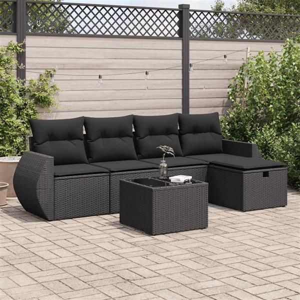 Grote foto vidaxl 6 delige loungeset met kussens poly rattan zwart tuin en terras tuinmeubelen