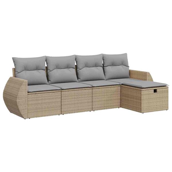 Grote foto vidaxl 5 delige loungeset met kussens poly rattan beige tuin en terras tuinmeubelen