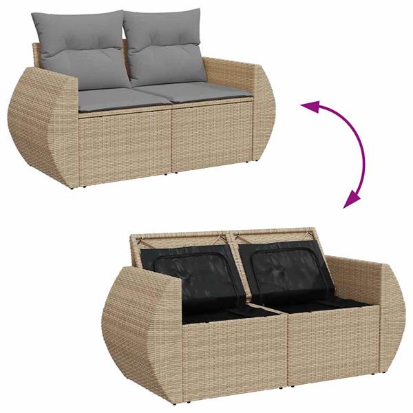 Grote foto vidaxl 4 delige loungeset met kussens poly rattan beige tuin en terras tuinmeubelen