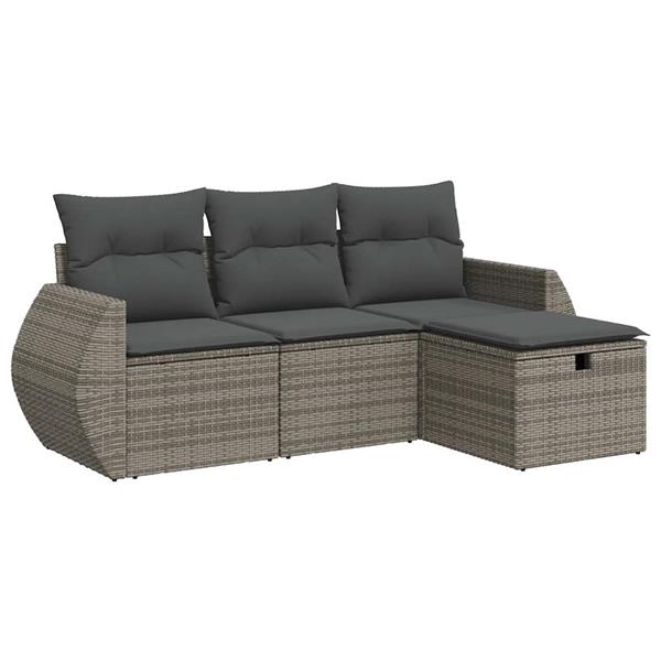 Grote foto vidaxl 4 delige loungeset met kussens poly rattan grijs tuin en terras tuinmeubelen