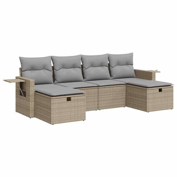 Grote foto vidaxl 6 delige loungeset met kussens poly rattan beige tuin en terras tuinmeubelen