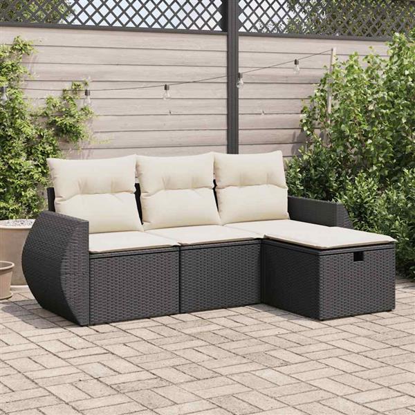 Grote foto vidaxl 4 delige loungeset met kussens poly rattan zwart tuin en terras tuinmeubelen