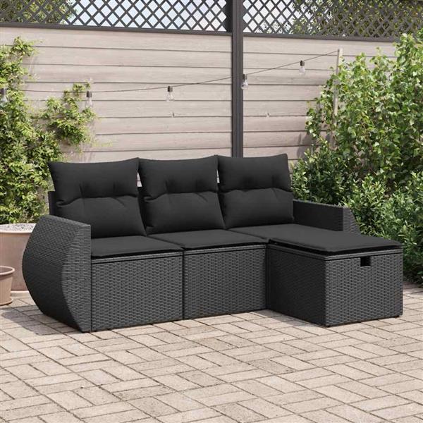 Grote foto vidaxl 4 delige loungeset met kussens poly rattan zwart tuin en terras tuinmeubelen