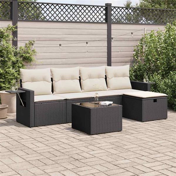 Grote foto vidaxl 6 delige loungeset met kussens poly rattan zwart tuin en terras tuinmeubelen