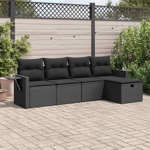 Grote foto vidaxl 5 delige loungeset met kussens poly rattan zwart tuin en terras tuinmeubelen