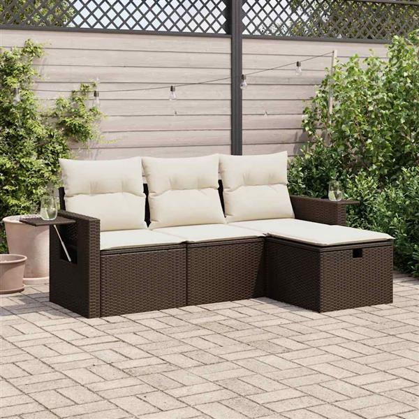 Grote foto vidaxl 4 delige loungeset met kussens poly rattan bruin tuin en terras tuinmeubelen