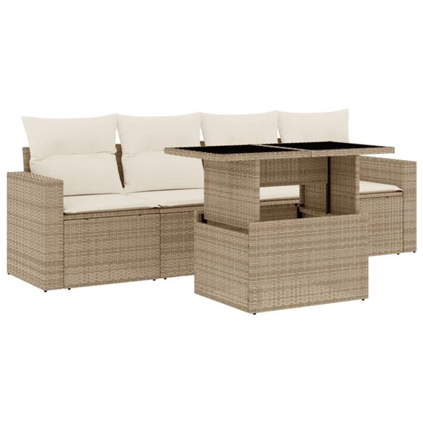 Grote foto vidaxl 5 delige loungeset met kussens poly rattan beige tuin en terras tuinmeubelen