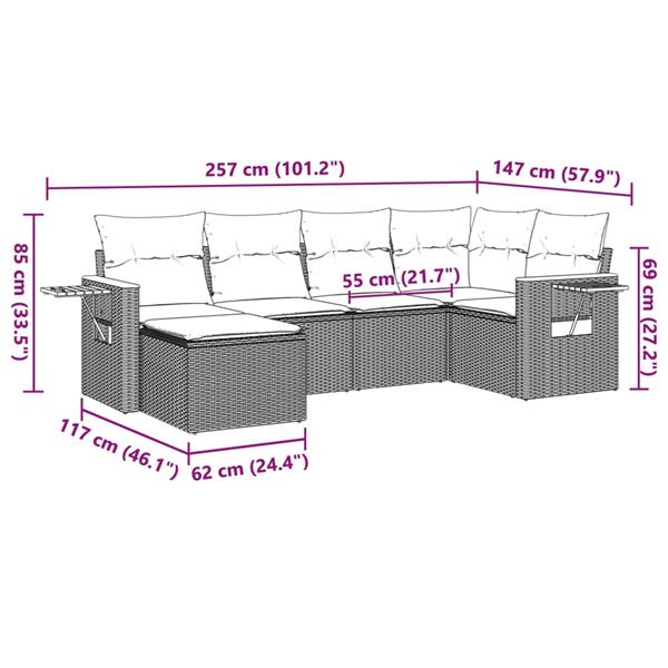 Grote foto vidaxl 6 delige loungeset met kussens poly rattan grijs tuin en terras tuinmeubelen