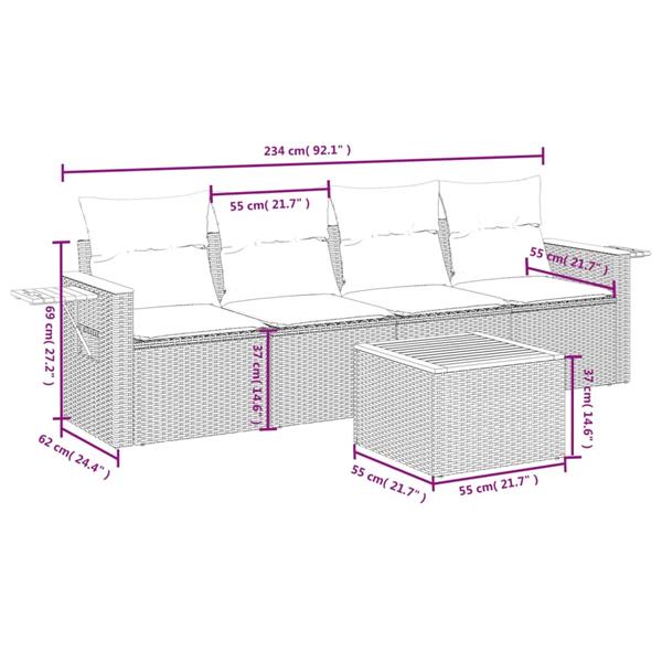 Grote foto vidaxl 5 delige loungeset met kussens poly rattan grijs tuin en terras tuinmeubelen