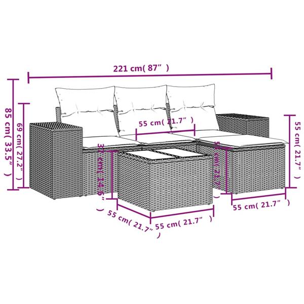 Grote foto vidaxl 5 delige loungeset met kussens poly rattan beige tuin en terras tuinmeubelen