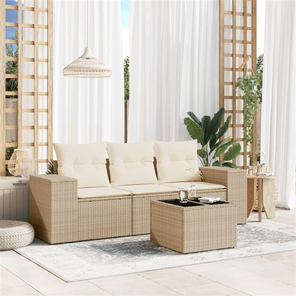 Grote foto vidaxl 4 delige loungeset met kussens poly rattan beige tuin en terras tuinmeubelen