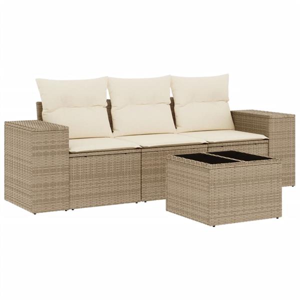 Grote foto vidaxl 4 delige loungeset met kussens poly rattan beige tuin en terras tuinmeubelen