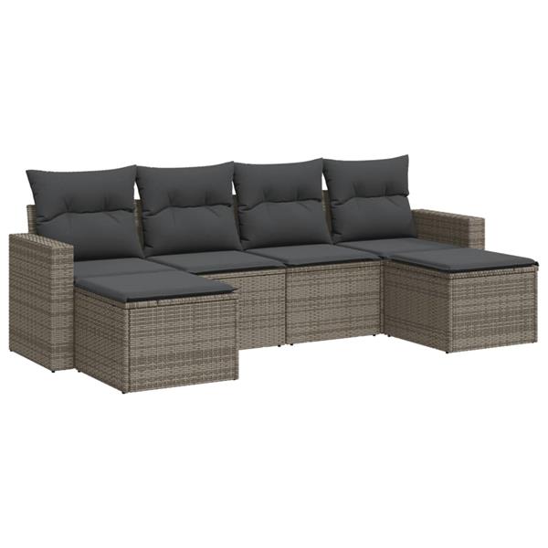 Grote foto vidaxl 6 delige loungeset met kussens poly rattan grijs tuin en terras tuinmeubelen