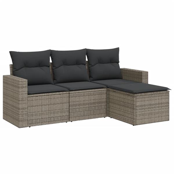 Grote foto vidaxl 4 delige loungeset met kussens poly rattan grijs tuin en terras tuinmeubelen