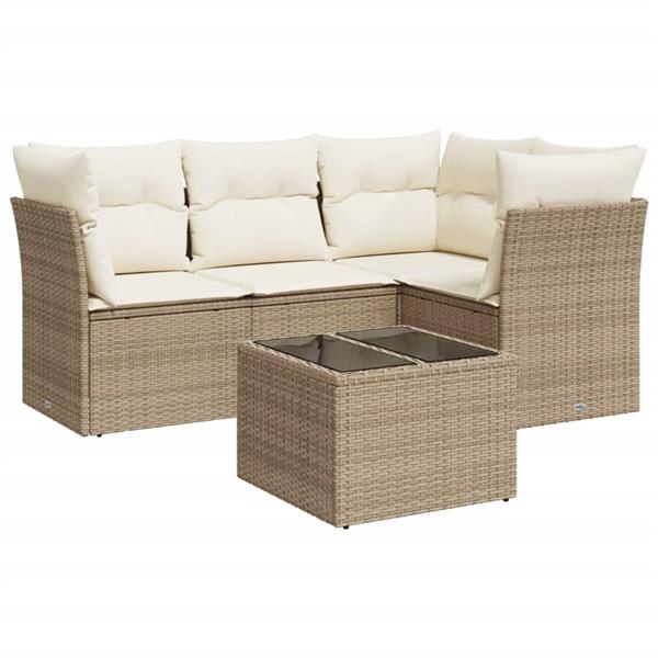 Grote foto vidaxl 5 delige loungeset met kussens poly rattan beige tuin en terras tuinmeubelen