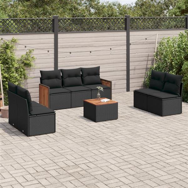 Grote foto vidaxl 8 delige loungeset met kussens poly rattan zwart tuin en terras tuinmeubelen