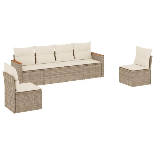 Grote foto vidaxl 6 delige loungeset met kussens poly rattan beige tuin en terras tuinmeubelen