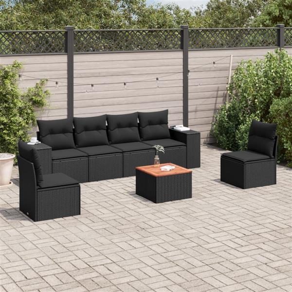 Grote foto vidaxl 7 delige loungeset met kussens poly rattan zwart tuin en terras tuinmeubelen