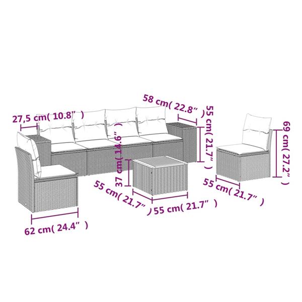 Grote foto vidaxl 7 delige loungeset met kussens poly rattan zwart tuin en terras tuinmeubelen