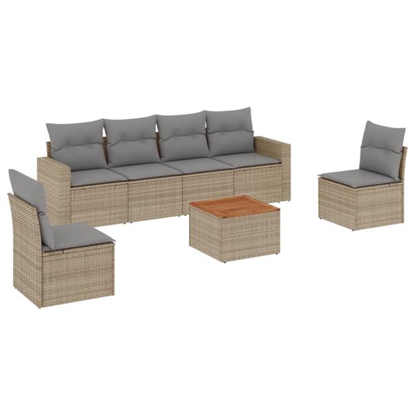 Grote foto vidaxl 7 delige loungeset met kussens poly rattan beige tuin en terras tuinmeubelen