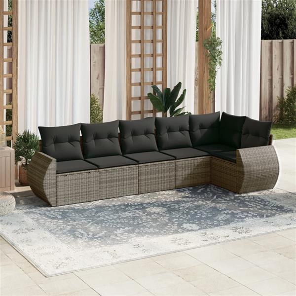 Grote foto vidaxl 6 delige loungeset met kussens poly rattan grijs tuin en terras tuinmeubelen