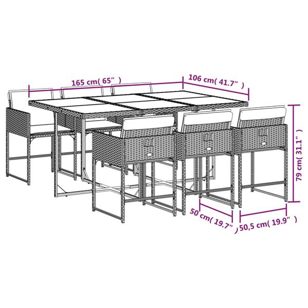 Grote foto vidaxl 7 delige tuinset met kussens poly rattan zwart tuin en terras tuinmeubelen