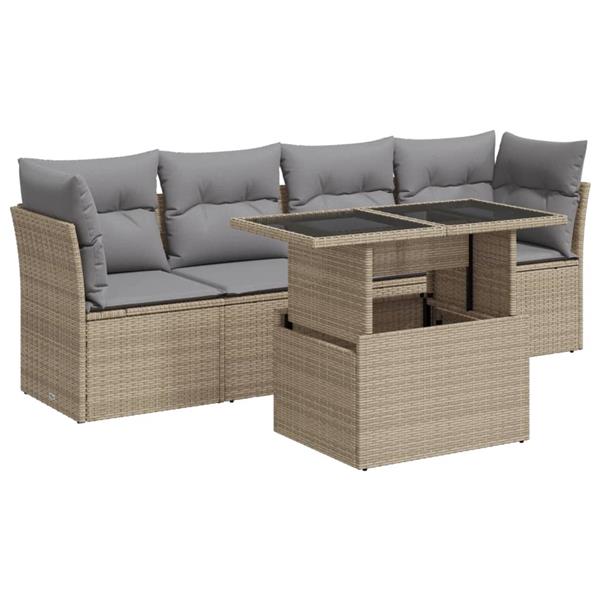 Grote foto vidaxl 5 delige loungeset met kussens poly rattan beige tuin en terras tuinmeubelen