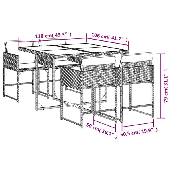 Grote foto vidaxl 5 delige tuinset met kussens poly rattan zwart tuin en terras tuinmeubelen