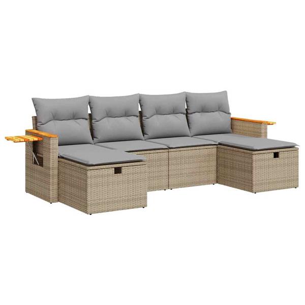 Grote foto vidaxl 6 delige loungeset met kussens poly rattan beige tuin en terras tuinmeubelen