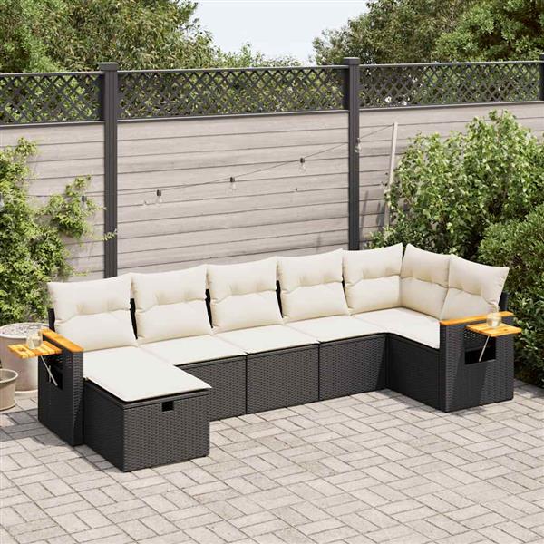 Grote foto vidaxl 7 delige loungeset met kussens poly rattan zwart tuin en terras tuinmeubelen